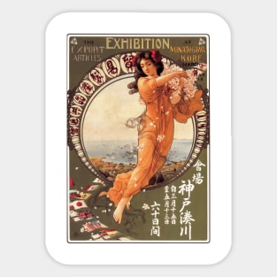 Exhibition in Japan by Alfons Mucha - Vintage Art Nouveau Advertising Poster Design Sticker